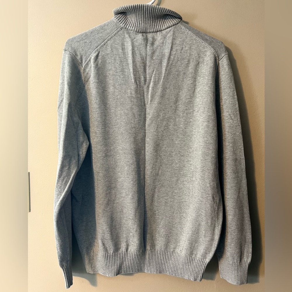 Nautica sz L NWT 💯 cotton mens gray quarter zip pullover with navy blue collar. - Picture 7 of 8